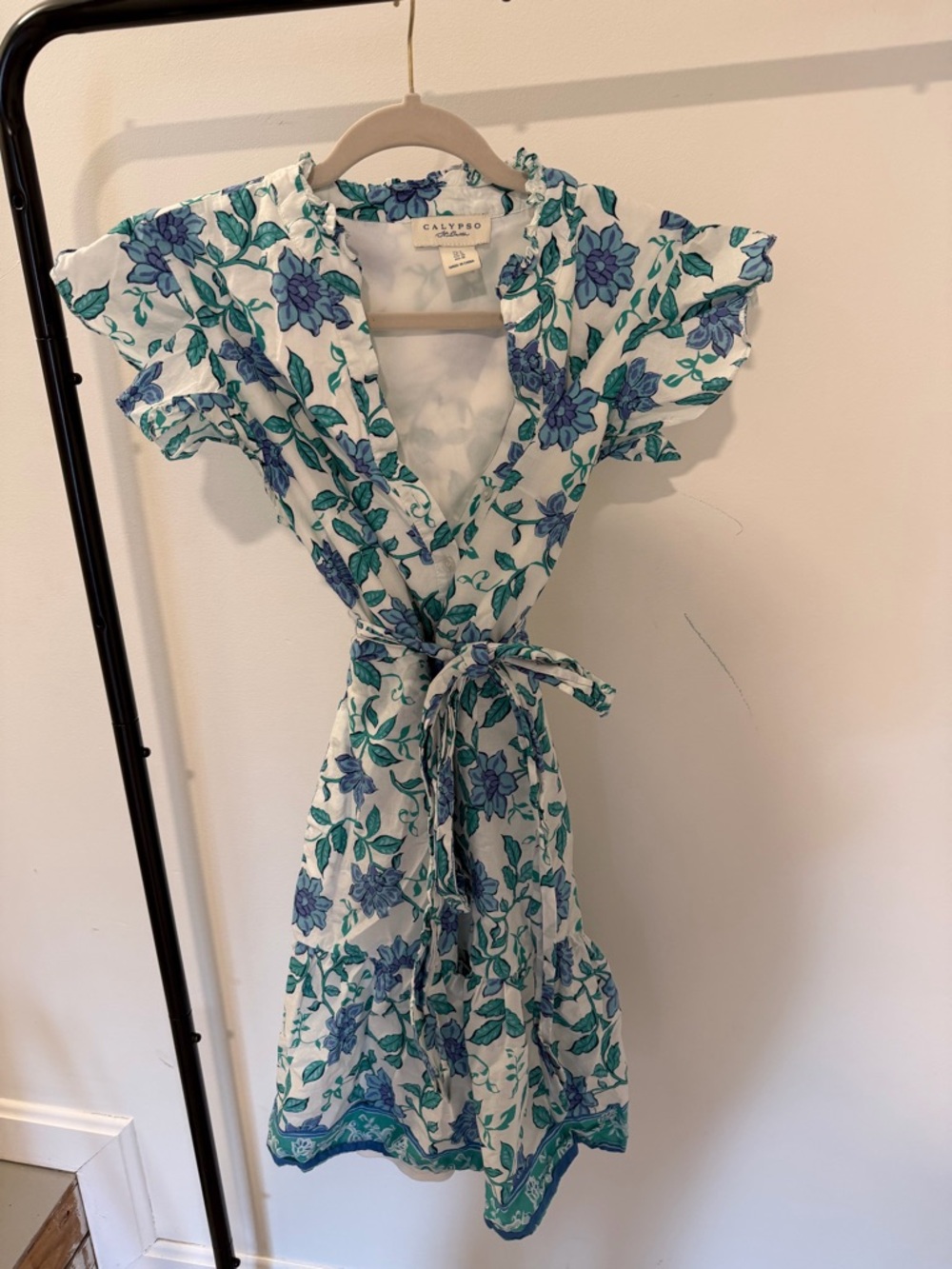 Calypso St. Barth White Dress with Blue Floral Print